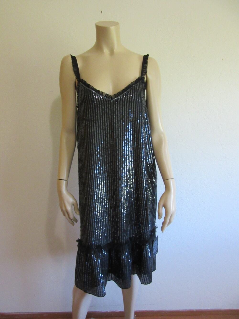 needle & thread Black S Gloss Sequin Cami Evening Formal Gala Midi Dress NWT